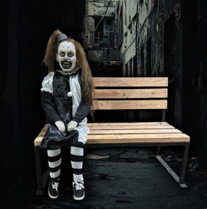 Pale Clown Girl Bench - Animated Photo Op